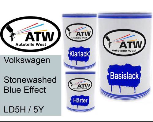 Volkswagen, Stonewashed Blue Effect, LD5H / 5Y: 500ml Lackdose + 500ml Klarlack + 250ml Härter - Set, von ATW Autoteile West.